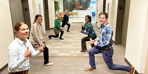 wspusa's tweet photo. Allez! #WSPUSA Herndon VA team halts for no one! They keep on lunging and lunging and lunging for the #WSPLiveWell #LeapYear #Lunges# fitness challenge! #WeAreWSP #wellbeing https://t.co/kS5IsorwIl