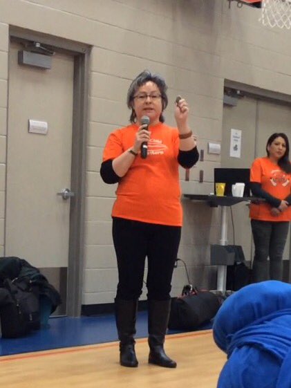 MYTeamEHL's tweet photo. We were so lucky to have a visit today from Phyllis Webstad! She told us her story of her time in residential school. #OrangeShirtDay #TRC https://t.co/T4vEhFYxNY