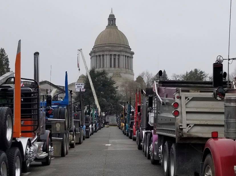 LuanneVanWerven's tweet image. Hundreds of trucks came to Olympia to show opposition to HB 1110, low carbon fuel standard, which will add a dramatic fuel tax and do very little for the environment. #timberunity #waleg