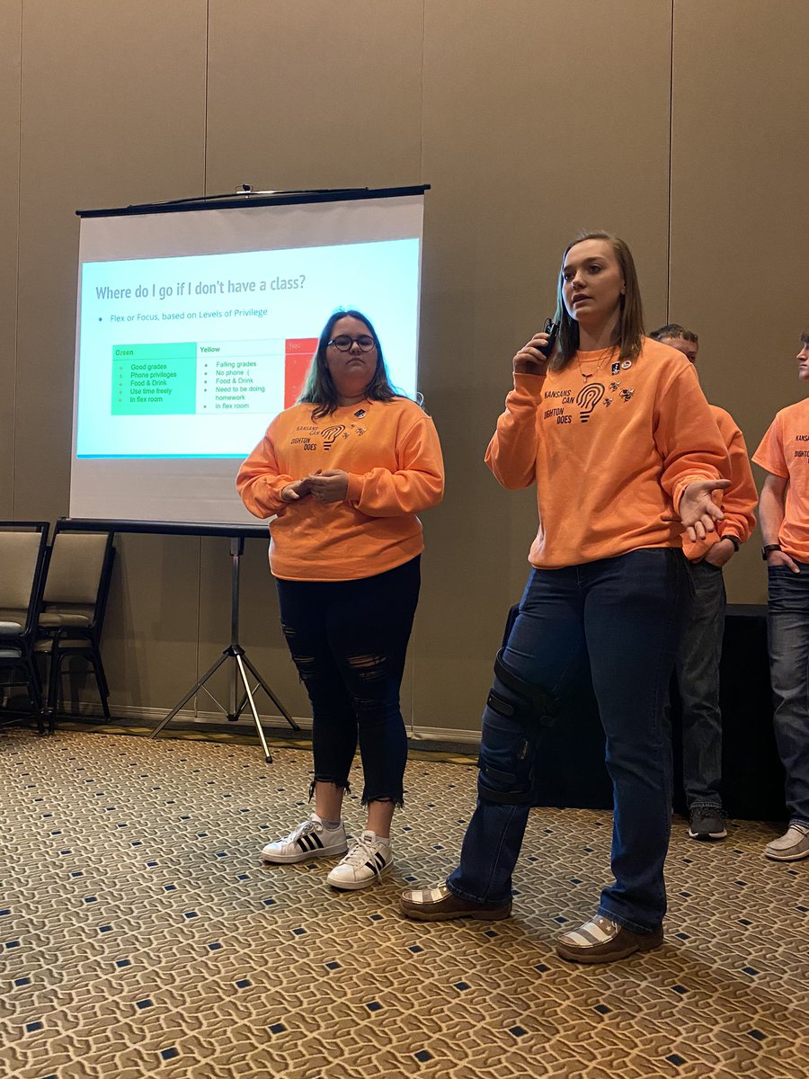 LeightonRudd's tweet photo. @USD482Dighton students present The Good, The Bad, and The Ugly of School Redesign at #KansansCan @KSDEredesign @KsServCenters quote of the day by @erob43 “We’re all in this together.” https://t.co/8OEwq6hAhz