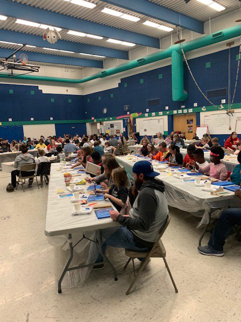RaytownSchools's tweet photo. @rqsrobinsonelem students and their families enjoyed a Robinson Family Paint Night. For a small fee, attendees followed instructions from Robinson art teacher Shelby Vanbuskirk and took home a one-of-a-kind painting. The event was hosted by the Robinson Elementary PTA. https://t.co/dpW8Xu2Qyp