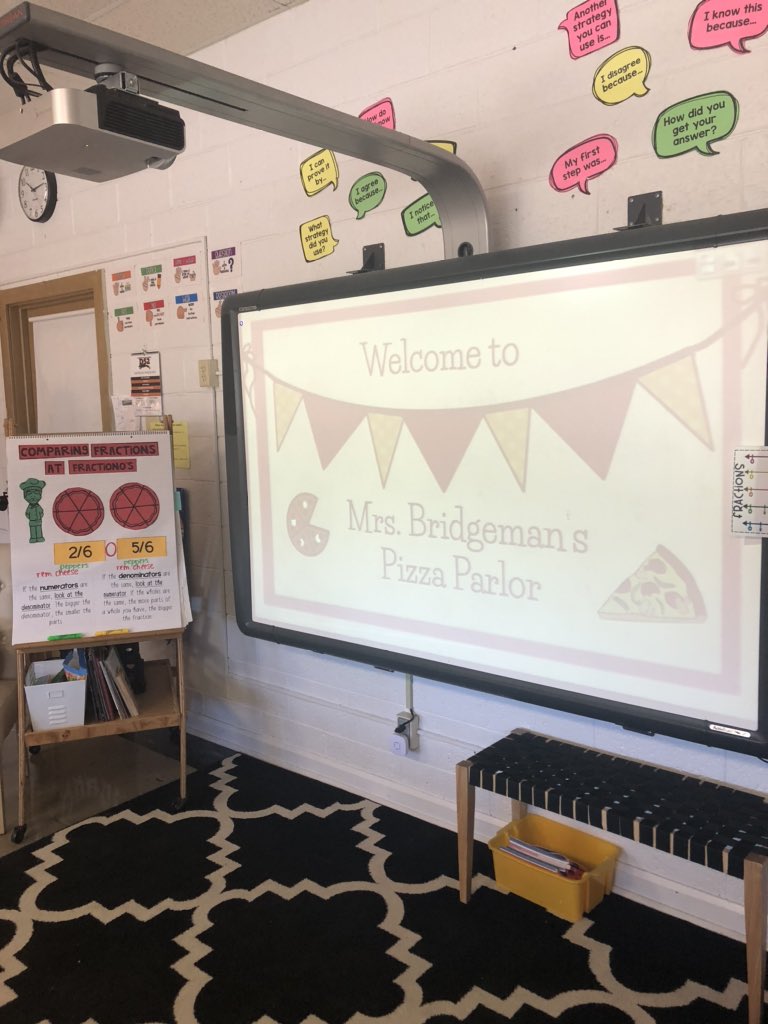 MrsBridgeman3rd's tweet photo. This year, “Mrs. Bridgeman’s Pizza Parlor” was focused around introducing the concept of comparing fractions! This was a hands-on learning approach that allowed my students to model fractions and then use those models to make their comparisons! 🍕#thisisd52 https://t.co/zz8rp4L1lt
