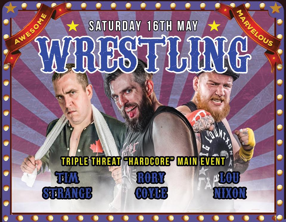 NCWNCL's tweet photo. MAIN EVENT ANNOUNCEMENT: On Saturday, May 16th at Grove and Moorside Club in #Consett @MrTimStrange, @BigLouNixon and @rorywrestler will face each other for the first time ever in a Triple Threat Hardcore Match! Reserve tickets now at https://t.co/FLwqrFHh4Y https://t.co/r88C7mFEzg