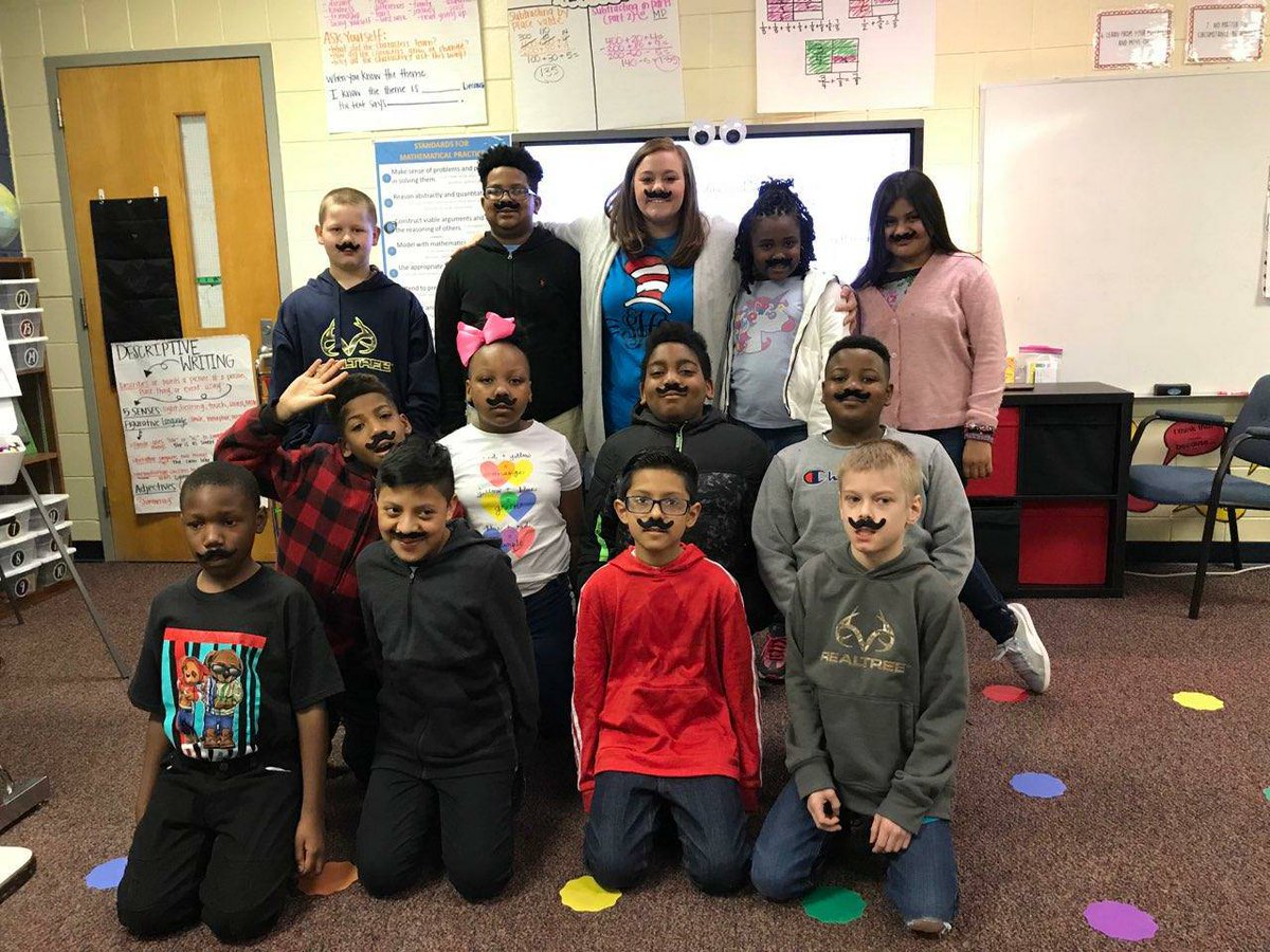 WestForestInt's tweet photo. Love the mustaches! Read Across America Week @WestForestInt The Lorax! #ReadAcrossAmerica #westforest #OpelikaLibrary #read https://t.co/2OLOhDrSMS