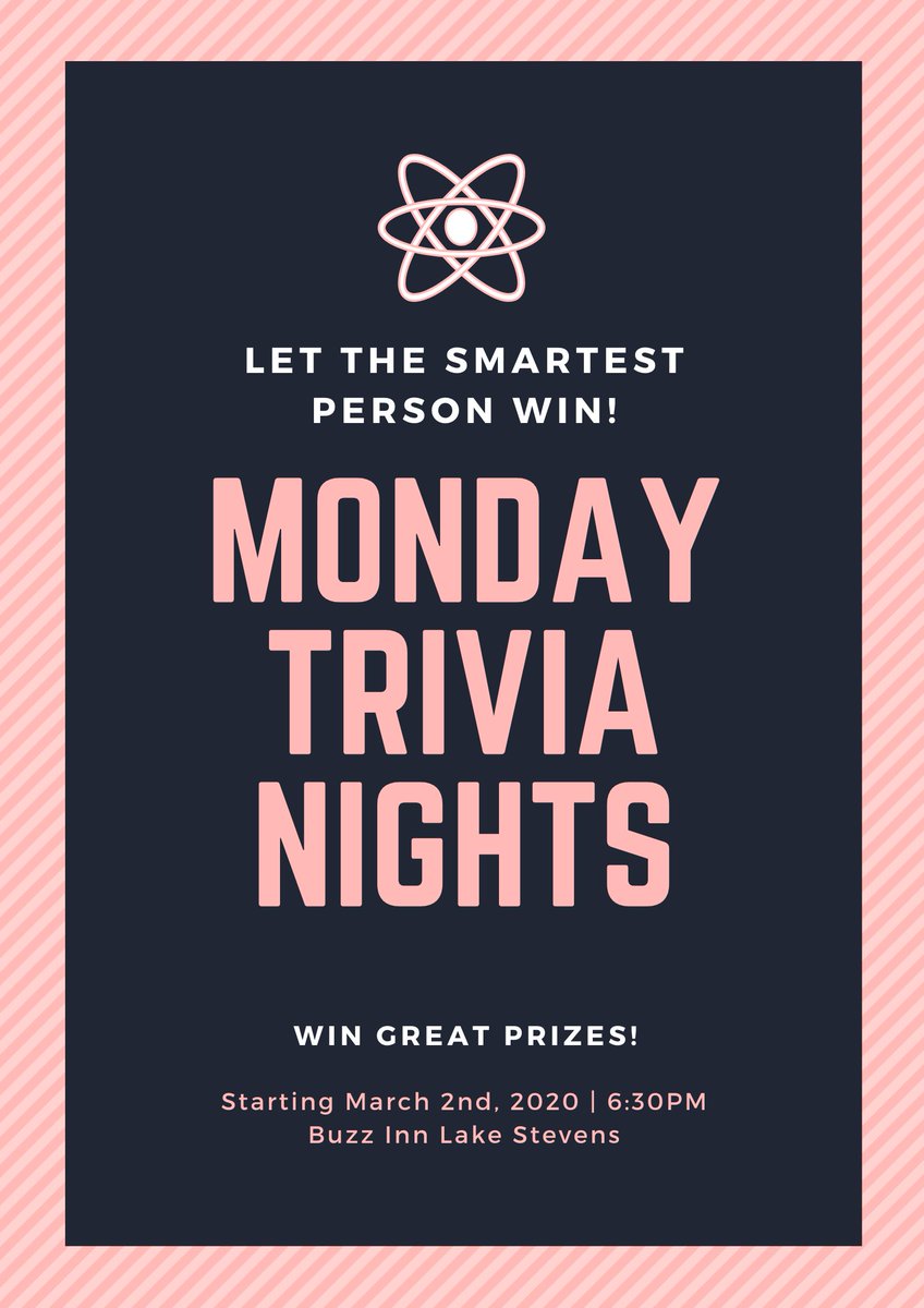 BuzzInnWA's tweet photo. Join us for Trivia Nights... every Monday in Lake Stevens!
Great prizes!
Teams of 2-8 players!
#BuzzInn https://t.co/cpzdP1eO7j