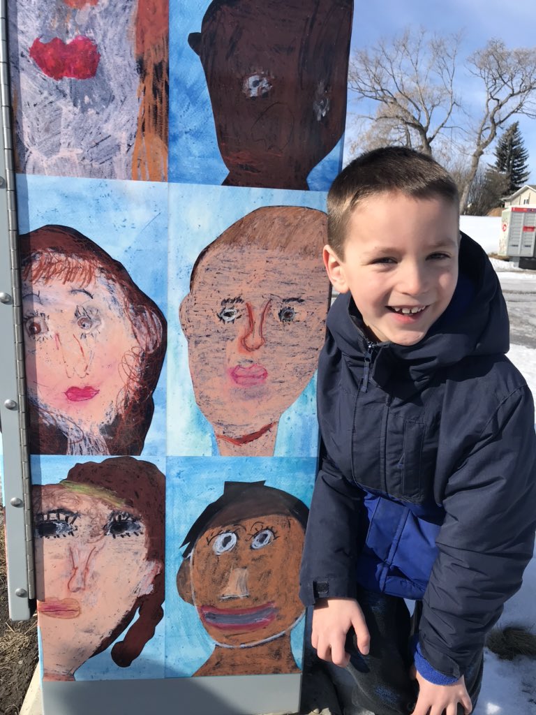 CBCJenny's tweet photo. Grade 1&amp;2 students from Colonel J. Fred Scott School in Whitehorn are local artists! Their self-portraits are featured on utility boxes in the community. And they’ll tell you all about it on @CBCHomestretch at 4:20 today! https://t.co/gK2vFmtxal