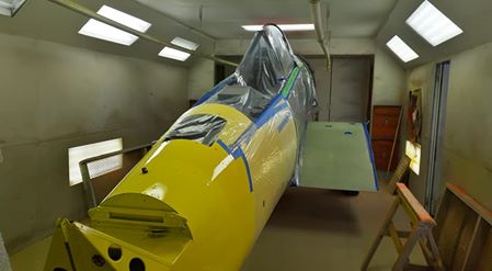 20304 Restoration UPDATE

After many hours of masking and taping 304 was rolled over to the paint shop to get her center section painted.
Once the painting is complete the final assembly can begin.
The target for spring 2020 is getting closer!