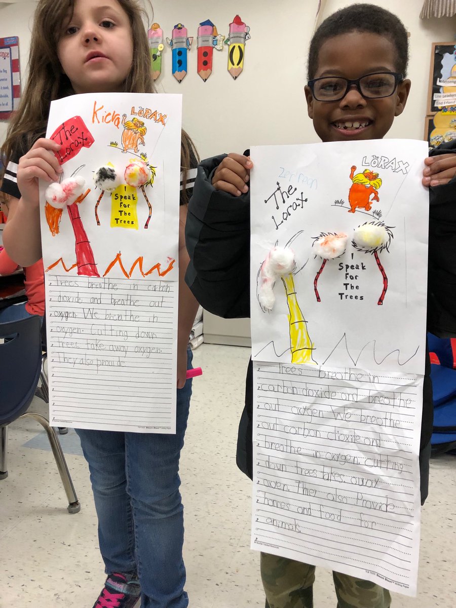PattyFrancis15's tweet photo. Second grade came to my room and read to my first graders. My class discussed the book the Lorax  and did a writing activity about it@RSDRAMS@ringgoldsouth https://t.co/i2Vd9q91Gc