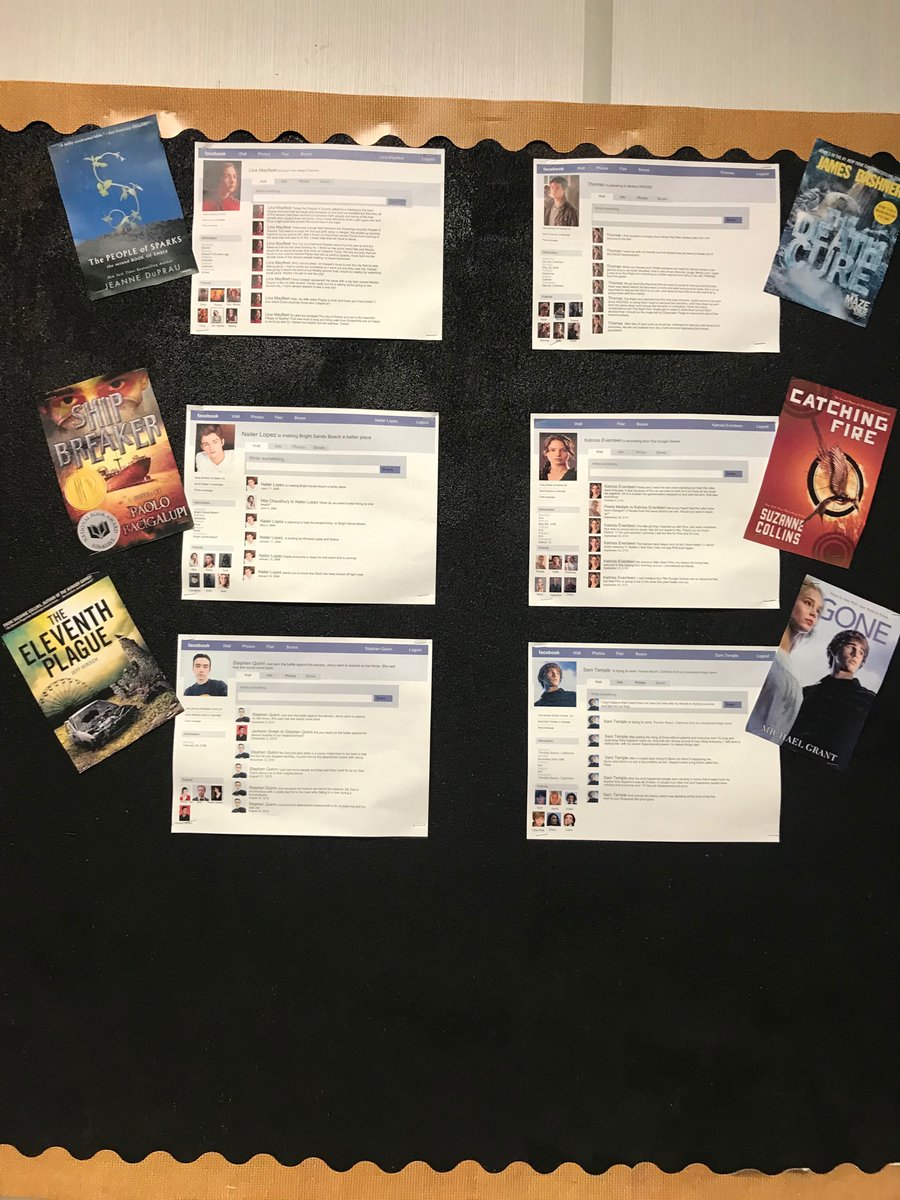 EricaAnneM's tweet photo. Gr. 8’s used #GoogleSlides to create character profiles with “wall posts” that summarize key elements from the story. Some even hyperlinked text to give it an authentic feel. #novelproject #GoogleforEDU https://t.co/eOo6VSXEeo