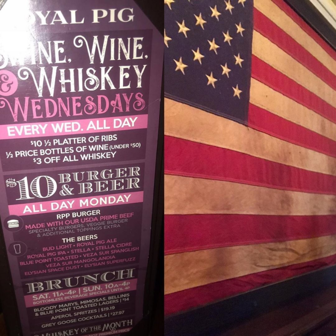 RoyalPigPub's tweet photo. 🇺🇸 It would just be unpatriotic to not have great specials! Monday is the best deal of the week with our $10 burger, beer and fries! Skip the cooking! Thanks to @foodguy580  for the pic! https://t.co/9pqc3pWMZS