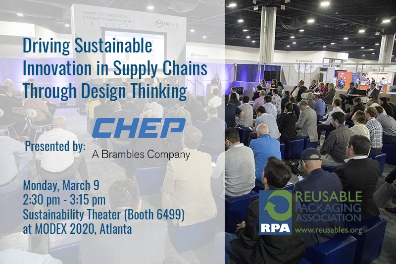 RPAreusables's tweet photo. Don't miss "Driving #Sustainable #Innovation in #SupplyChains Through Design Thinking" from @CHEP in the #Sustainability Theater at #MODEX2020: https://t.co/LTbJbXCoVB
#sustainablepackaging #circulareconomy #supplychain #retail #fmcg #switchtoreusables #reuserevolution https://t.co/n13FAZvzIK