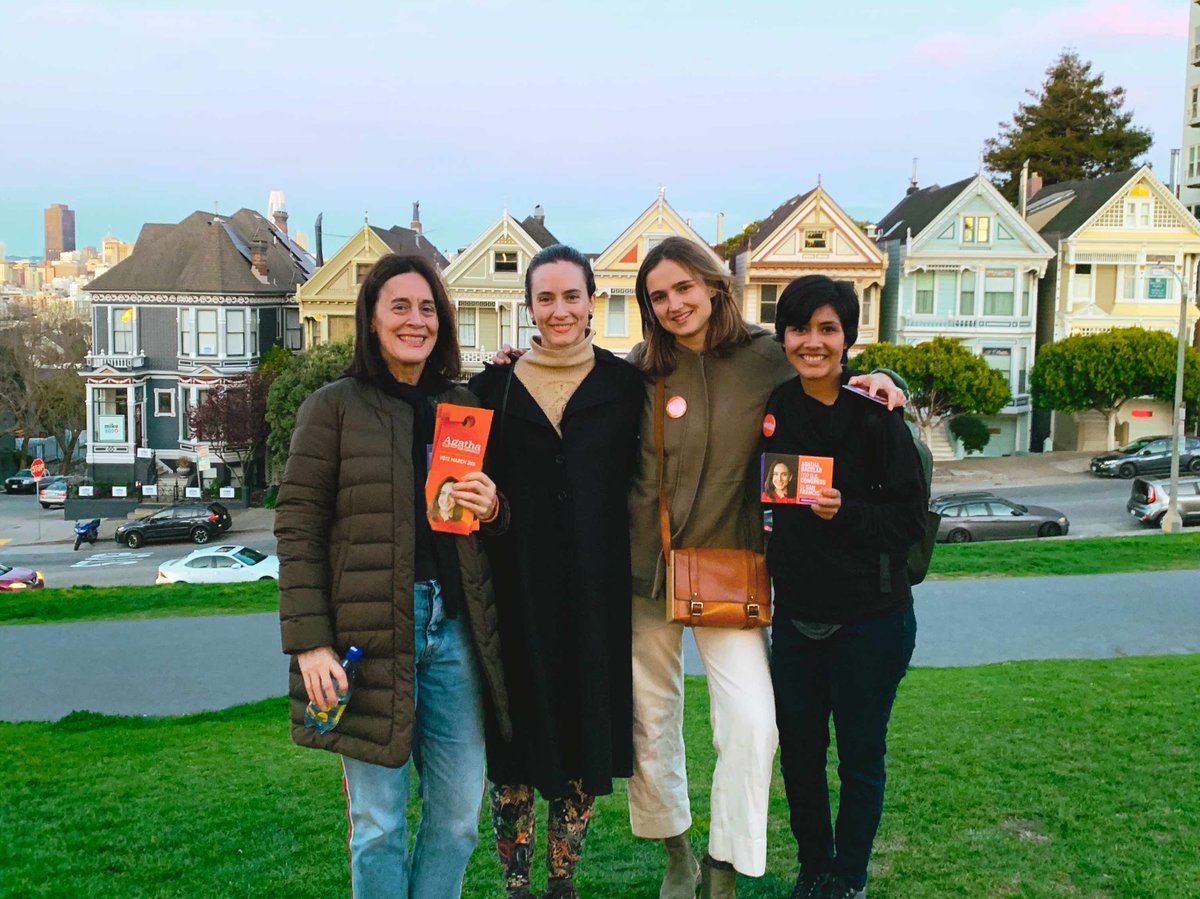 AgathaBacelar's tweet photo. A big heartfelt thanks to my political ladies, pausing in their nonstop canvassing for a pose in front of the famous "Painted Ladies" of #SanFrancisco.
#AgathaForCongress https://t.co/ReOAZfAXBM