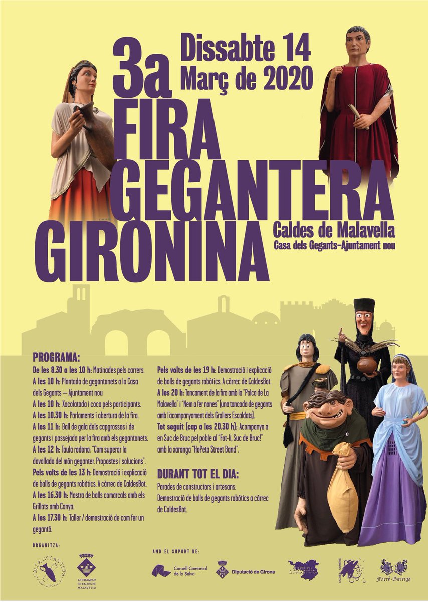 El proper dissabte 14 de març ens podreu trobar a la 3a Fira Gegantera Gironina. No hi falteu! #gegantsgironins #3afirageganteragironina #firageganteragironina #grillatsambcanya #grillatsontour @GegantsCaldesM <a href="/GegantsGironins/">Gegants Gironins</a> #gegantscaldesdemalavella #caldesdemalavella