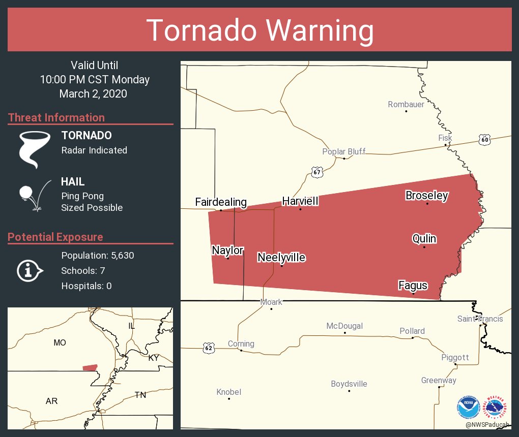 Tornado Warning including Fairdealing MO, Naylor MO, Neelyville MO until 10:00 PM CST