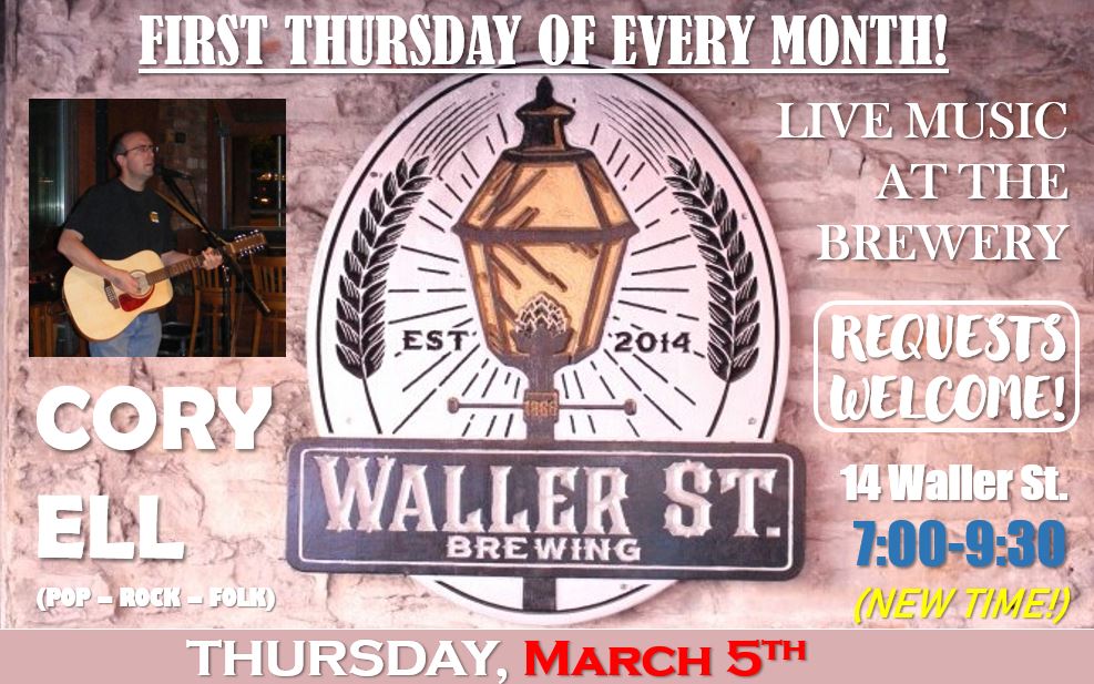 Like the full moon, First Thursday is here again! I'll be cranking out tunes and enjoying some excellent suds at Waller Street Brewery (14 Waller, under The Loft Board Game Lounge). Come join the revelry! #WeWantGreatBeer #CoryEllMusic #JuiceJointSour