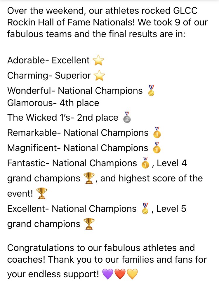 Step1North's tweet image. Final results from @GLCCevents Rockin’ Hall Of Fame Nationals!
