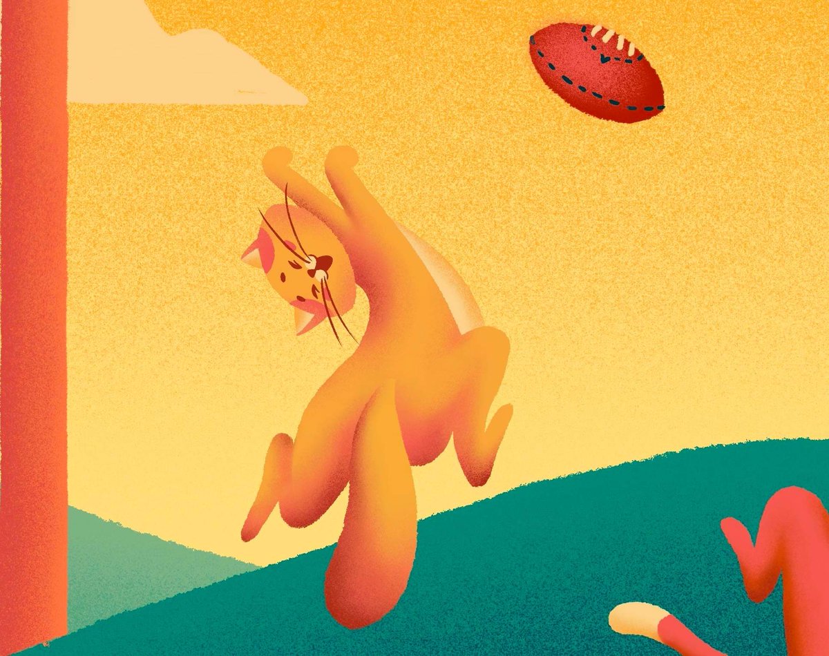 appleleow's tweet photo. I drew cats playing footy! (Or trying to 🐱) Been digging these very saturated colors #ArtistOnTwitter #illustration https://t.co/6d73eoXryh
