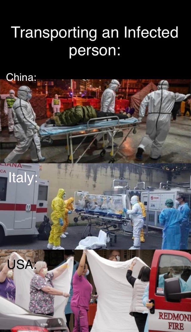 Whoever created this photo is spot on. Why are so many of our first responders and HCW being unsafely exposed while treating patients? UC Davis quarantined >120 HCW, &amp; more than 25% of firefighters in a WA county were quarantined- all out of commission for half a month. #COVID19