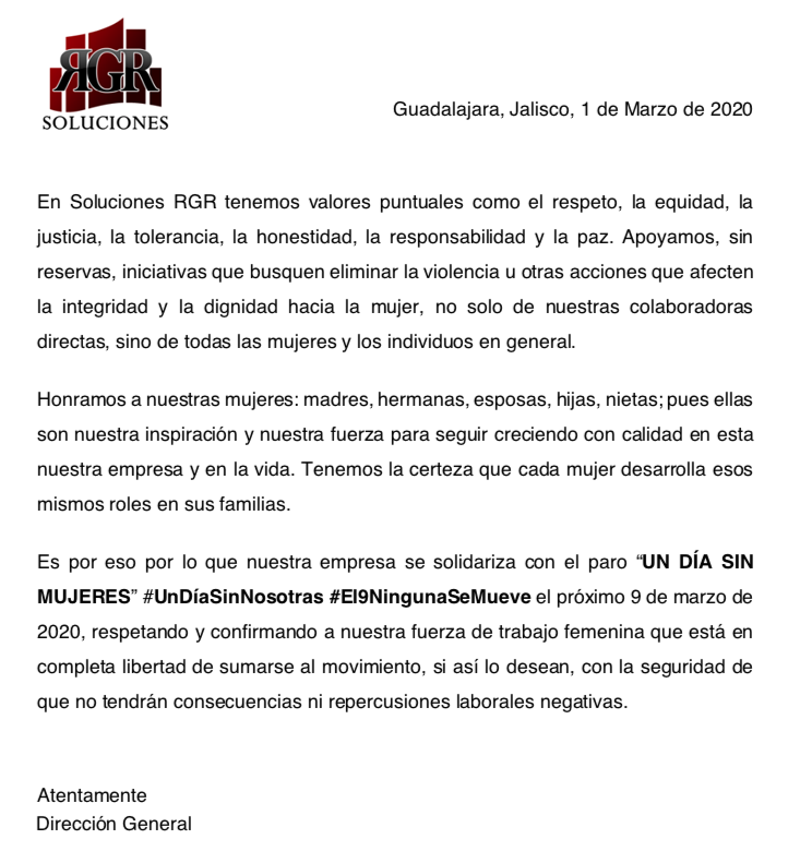solucionesrgr's tweet photo. Comunicado Un Día Sin Mujeres #UnDiaSinNosotras #El9NingunaSeMueve https://t.co/CATpUvJrED