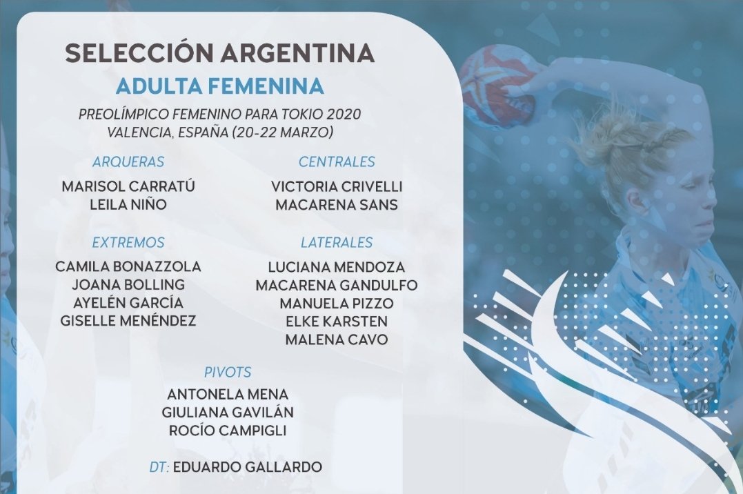 CAHandball's tweet photo. PREOLÍMPICO | @Dadygallardo definió los 16 nombres que representarán a Argentina en el Preolímpico de España (20-22/3) buscando un lugar en @Tokyo2020. https://t.co/Ziuxr1irD2