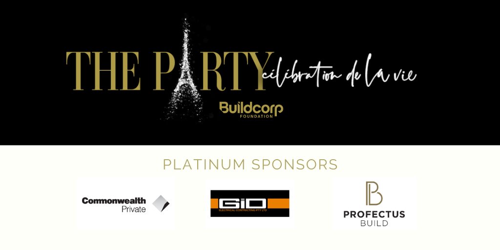 BuildcorpFn's tweet photo. Thank you to our 3 new Platinum Sponsors: Commonwealth Private, GID Electrical &amp; Profectus Build. 
With 4️⃣ sleeps until The Party 2020 we're grateful for our varied &amp; valued partners helping us make an impact on #MentalHealth &amp; suicide prevention. 
#TheFrenchParty #BuildcorpGives https://t.co/Sfa95tq5mf