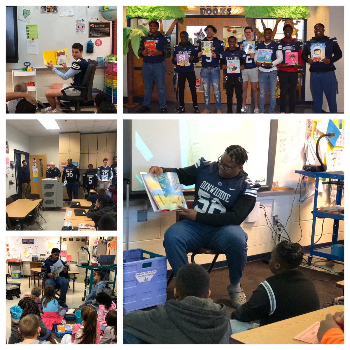 SUTTitle1's tweet photo. What a treat for students today! Our Generals visited Sutherland promoting the “Tackle Reading” campaign @Din_CoSchools @sutscotties @library_sut #tacklereading #rolemodels https://t.co/h3lYNn7ZzA