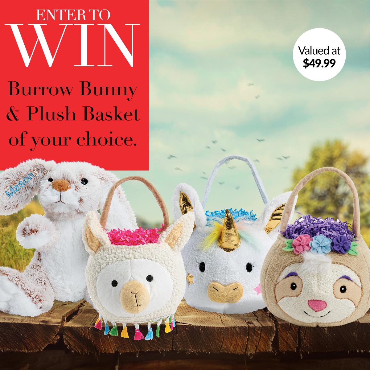 📣It's Giveaway Time! Make your favorite little chick the happiest this Easter! 🐰

Enter to win a Burrow Bunny and a plush Easter Basket of your choice at: bit.ly/39jtYr5

Contest ends 3/30/20 at 11:59 p.m. MST.