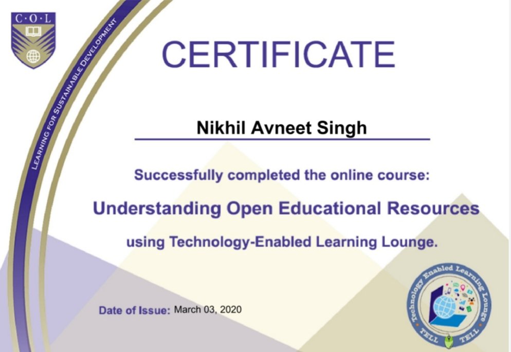 i_Nikhil_1994's tweet image. #ED403SemOne2020
#Week4
#LearningByTechnology
#OER
#KnowledgeGained
Please find my certificate of completion below.
@ShikhanrED403
@ArishnilB @evelynkumar13 @Gurmeet36056487 @RoshniSwastika @HiyeKM @KumarDhirendran @drsubramani_r