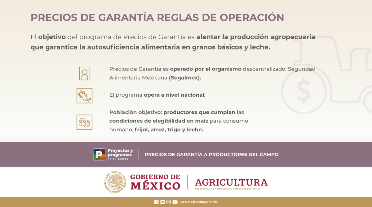 Agricultura_mex's tweet image. El esquema de #PreciosDeGarantía atenderá prioritariamente los pequeños productores de granos básicos y leche.

gob.mx/agricultura/ar…
#AgriculturaMexicana