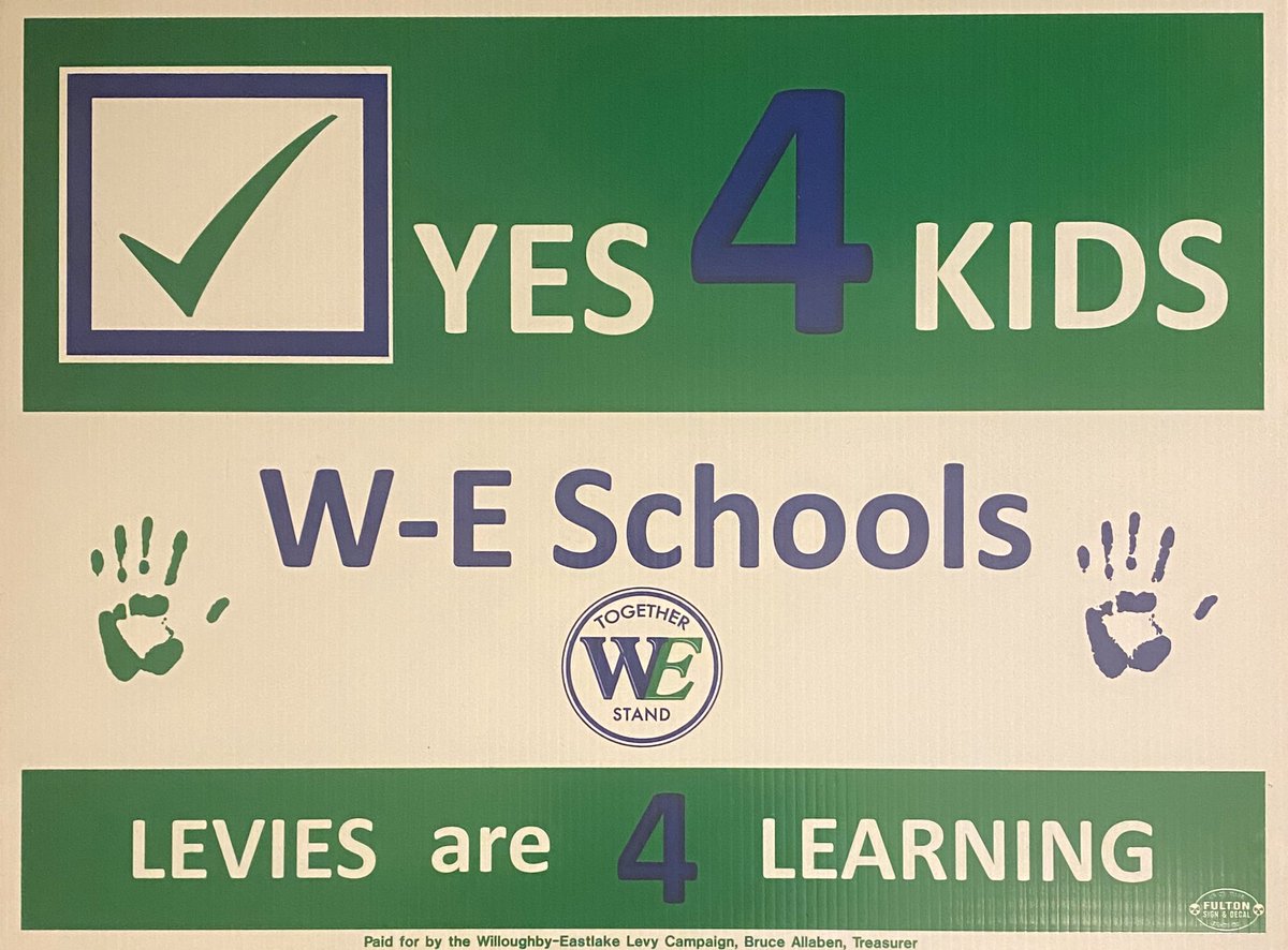 MichaelStuck's tweet photo. Anyone need a yard sign for the school levy?  Let me know and I’ll drop one off to your house.  Only two more weeks to vote to support our kids and our community.  #voteforissue1 #supportWEschools https://t.co/Rwm8hpXum4