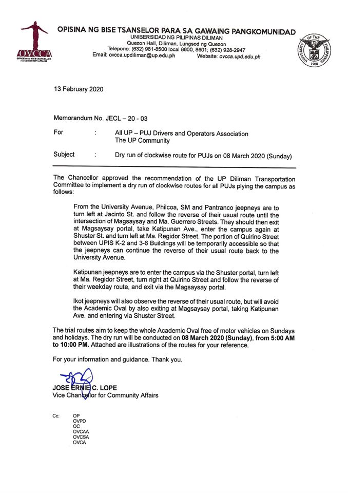 Reminder about the scheduled dry run of clockwise route for PUJs this coming Sunday, 8 March 2020, from 5AM until 10PM.