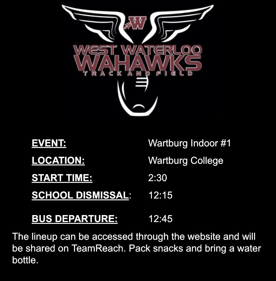 WahawkGirlsTF's tweet photo. First meet of the 2020 season tomorrow night at Wartburg. Let the #prpost begin!! https://t.co/PXu4oqpAce