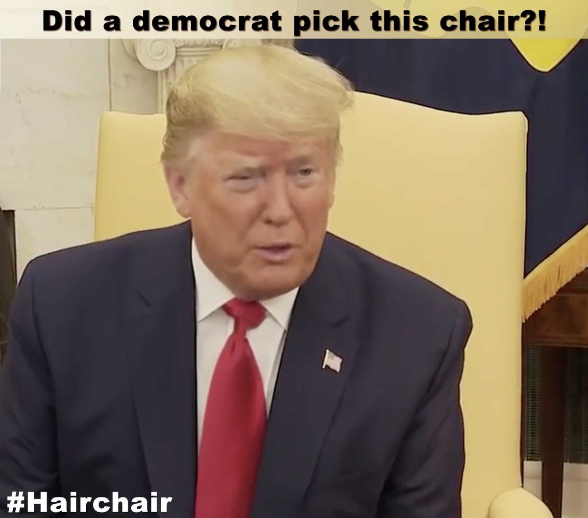 BurntMeats's tweet photo. Okay, was someone F'ing with Trump today?!
Depending on the news channel, the angle of the video was perfect to blend his hair into the chair!

#trump2020 #chairhair #goof #coronavirus #CDC #covid19 https://t.co/xgOjbQWGjS