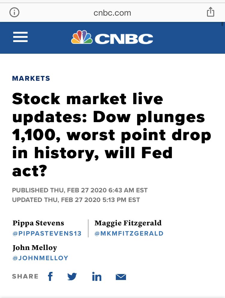 CNBC Headline Rules: When the Dow drops, focus on the points which makes it "the worst point drop in history." When the Dow has its best point gain on record a week later - today - focus on the percentage gain which is only the "biggest gain since 2009."PANIC-spreading HACKS.