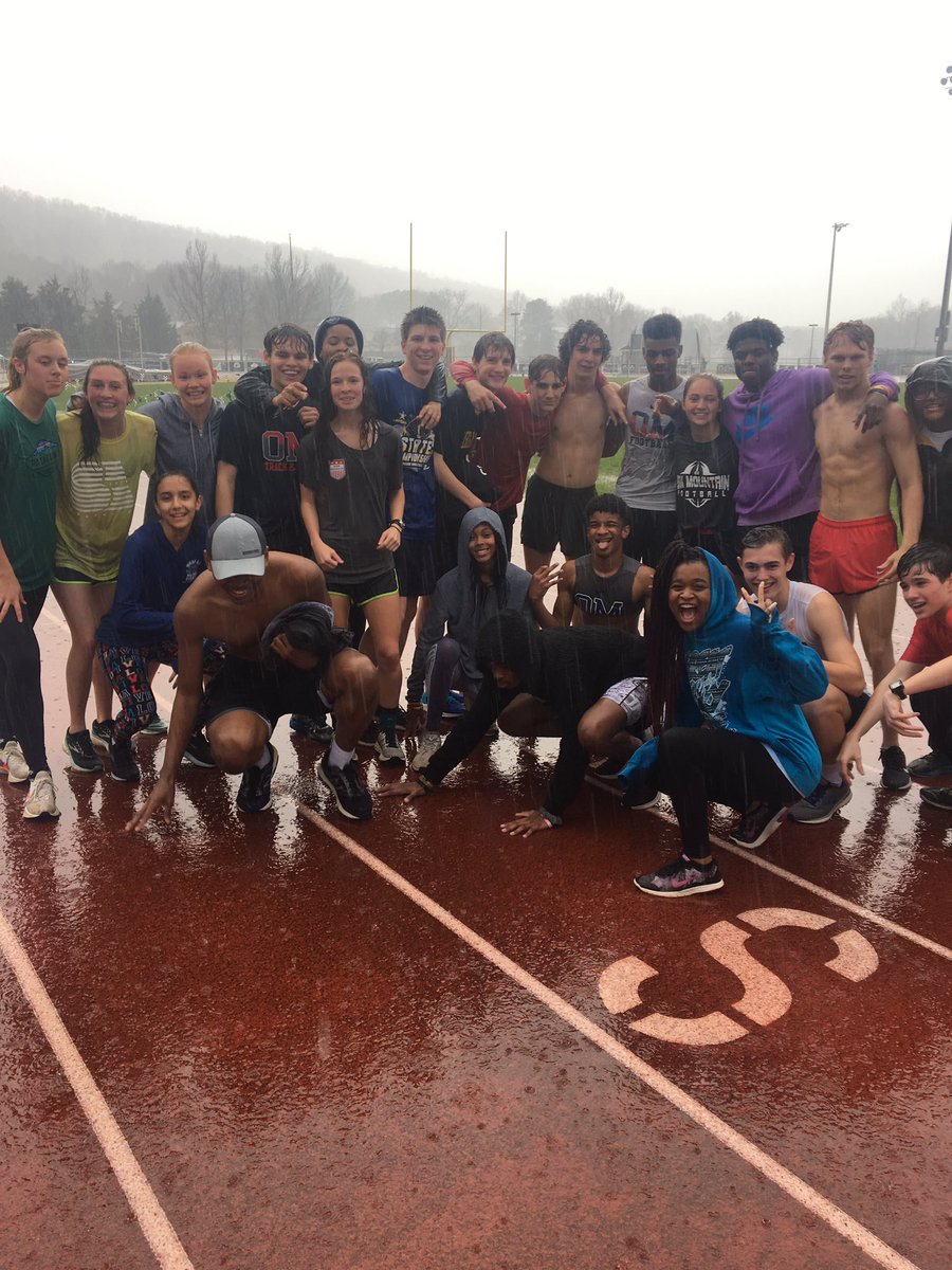 OMHSTrack's tweet photo. @OMHSTrack looking like they just finished swim practice! ๐๐ป @KyleParmley was right....this is ridiculous weather โ๏ธwe are having! #wetworkout #wegotgoals #hardwork #rainorshine #team #mothernaturepleasecooperate #wewanttorun #goom #allweathertrack https://t.co/17kFidoQt4