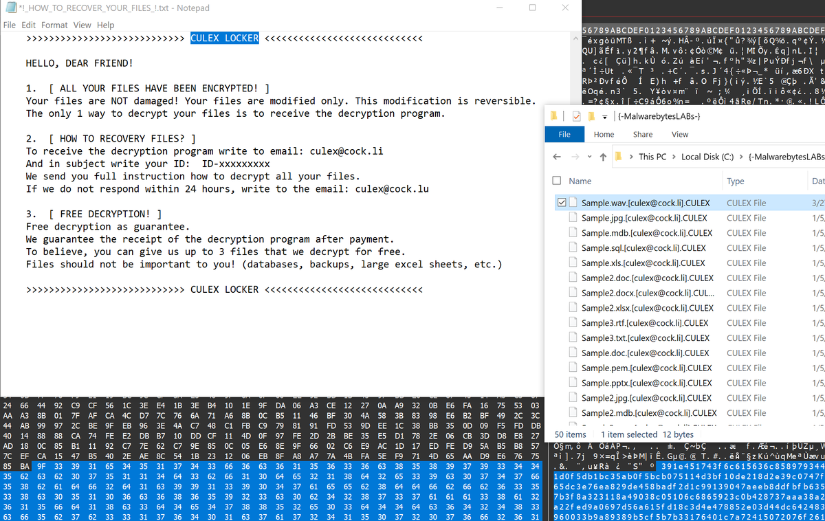 MarceloRivero's tweet photo. #Everbe 3.0 #Ransomware new variant #Culex Locker 🧐
- Contact Email: culex@cock.lu
- Extensions: .[culex@cock.li].CULEX
- Ransom Note "!_HOW_RECOVERY_FILES_!.txt" https://t.co/mtq9UezVhf
