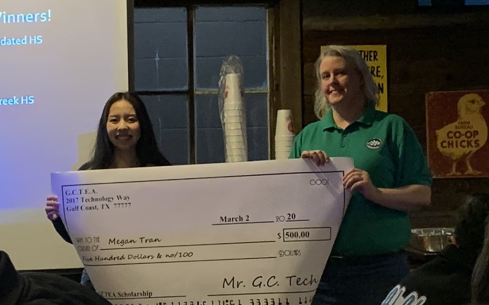 RangerEng's tweet photo. Megan Tran winning a Gulf Coast TSA scholarship #longeng ⁦@WeAreGRHS⁩ ⁦@rjhtechlab⁩ https://t.co/w9UEDv8AcC