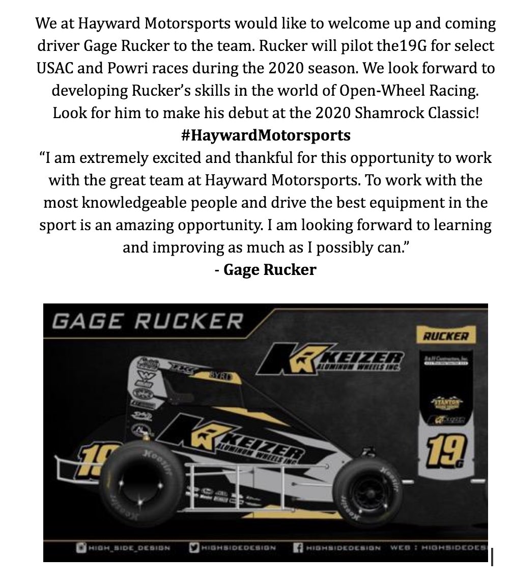 HMotorsports19's tweet photo. ATTENTION: Welcome to the TEAM  @GageRucker2 https://t.co/J8o6LHofBo
