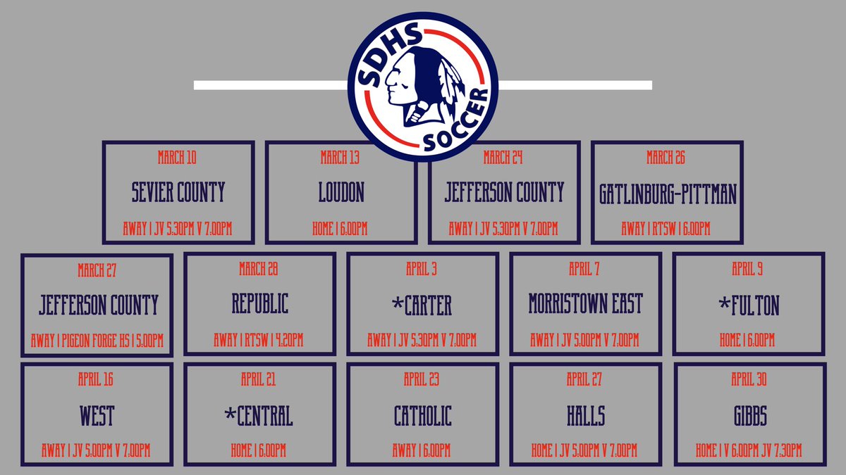 Our 2020 schedule! Kick off to the regular season is just a week away. Come out and support the Cherokees! #GoKeez 
••
*District 4-AA games 
Smoky Mt. Cup March 26-28