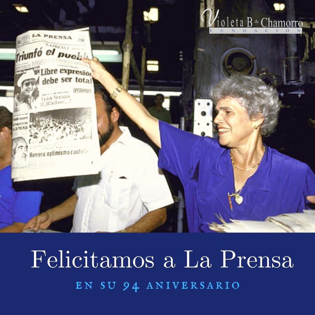 FundVioleta's tweet photo. Nos unimos a la celebración del 94 aniversario de @laprensa recordando las palabras de Violeta B. de Chamorro: "El pueblo de #Nicaragua y la opinión internacional son testigos de que La Prensa ha deseado siempre lo mejor para su pueblo... El pueblo es el mejor juez." 🇳🇮 #VBCH https://t.co/J9U7s5gl1P