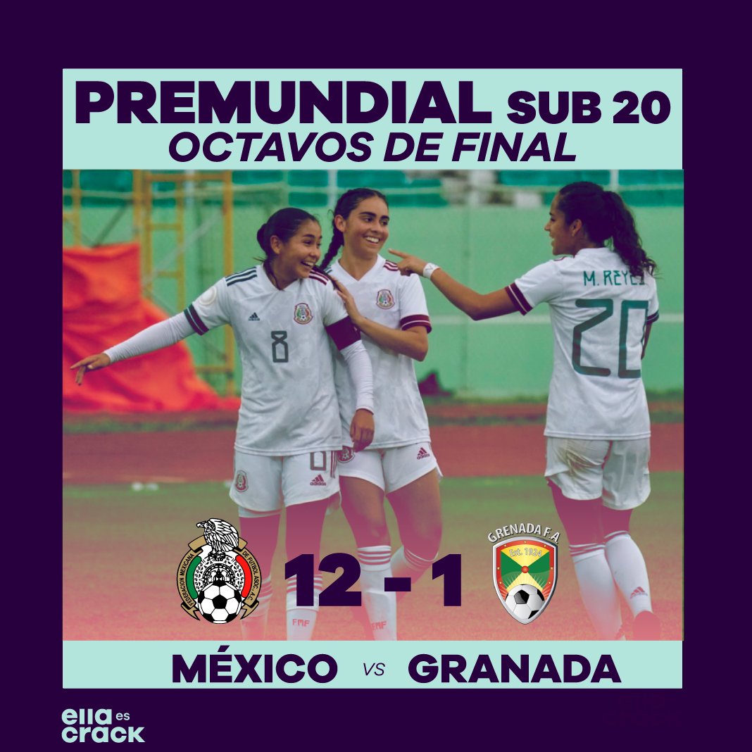 ellaescrack's tweet photo. ¡A CUARTOS DE FINAL!
La sub 20 le ganó 12 a 1 a la selección de Granada en los octavos de final del Premundial.

En cuartos de final @miseleccionmx enfrentará a Trinidad y Tobago el 4 de marzo.

¡VAMOS MÉXICO!

#CU20W #OrgulloyPasion https://t.co/30aQPmwtcP