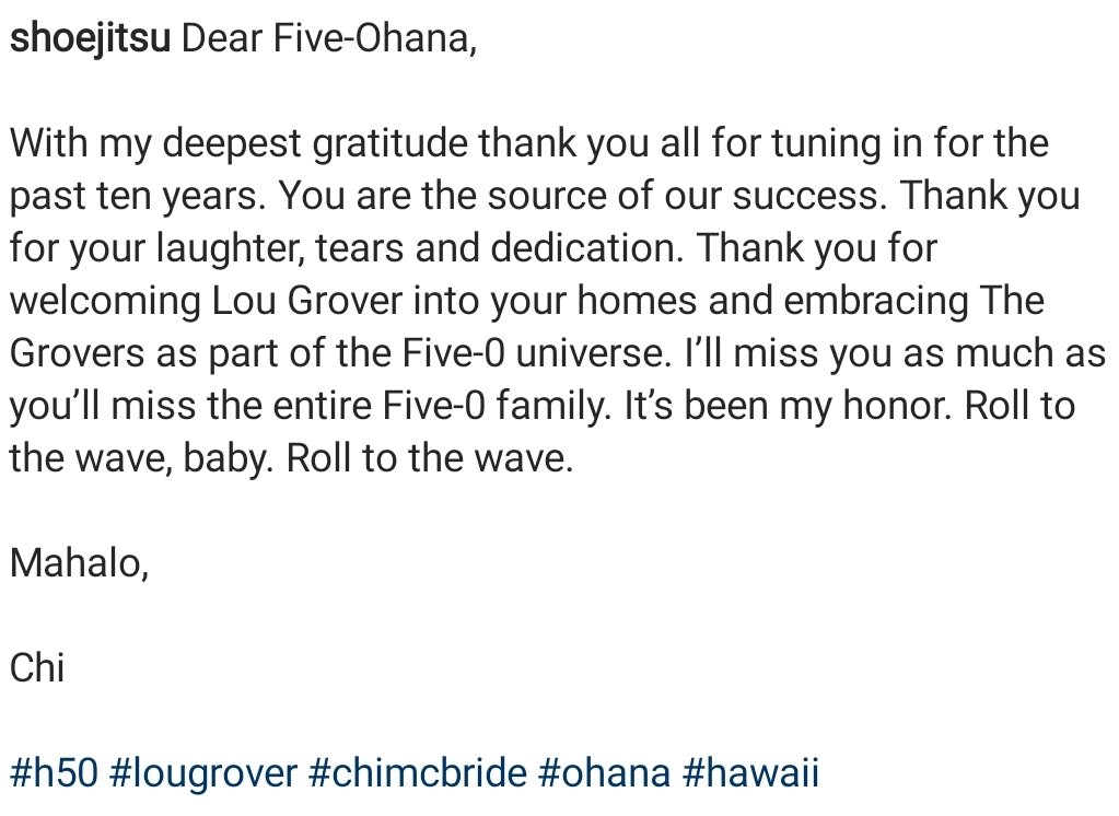 A message from Chi McBride

Regrann from shoejitsu  -  Dear Five-Ohana,

#h50 #lougrover #chimcbride #ohana #hawaii  -  instagram.com/p/B9QI86Uj_KK/…