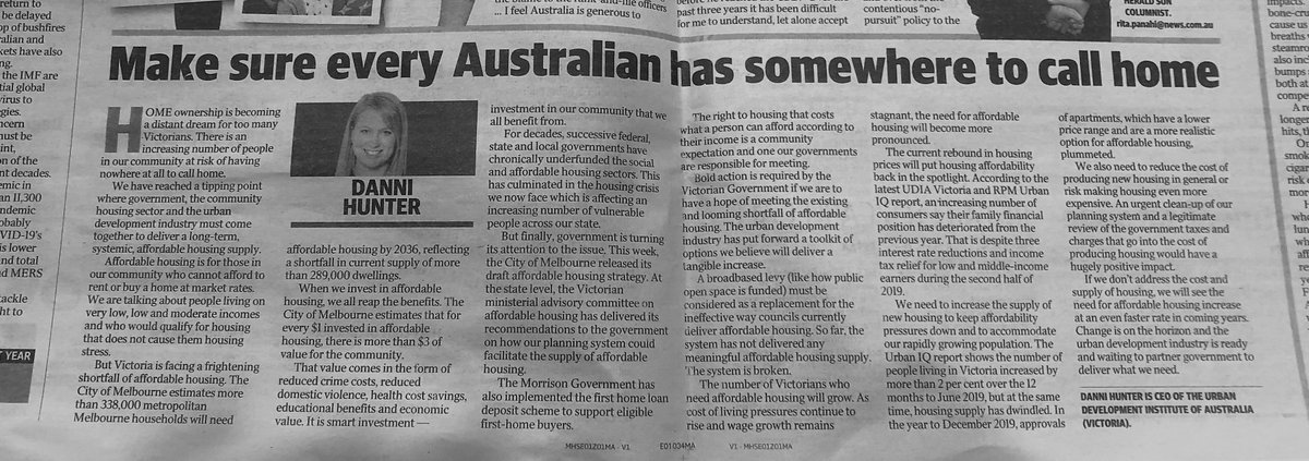 Op-ed on #affordablehousing by CEO @danni_addison in <a href="/theheraldsun/">Herald Sun</a> -- read here: linkedin.com/pulse/make-sur…