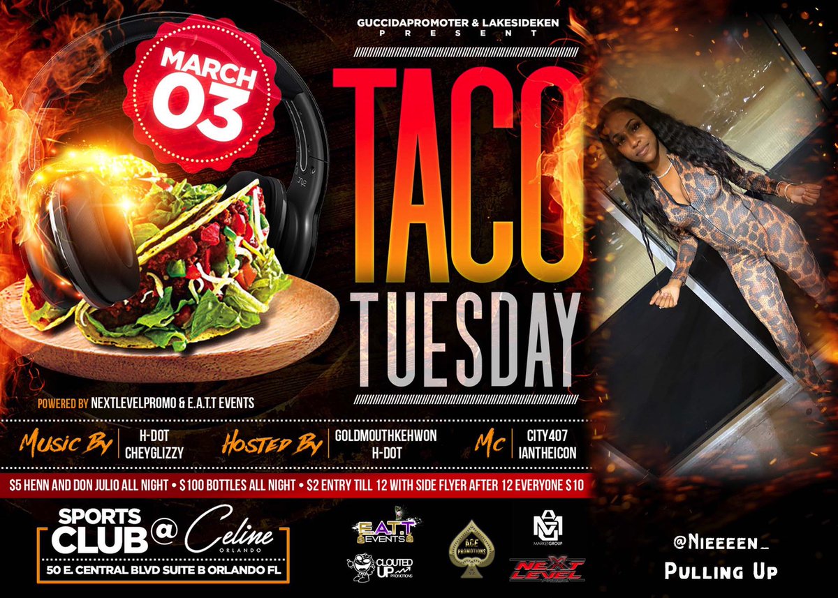reallykriss's tweet photo. UCF New Vibe🔥Tomorrow night at 10pm ❗️

FREE Tacos While They Last 🥵🌮

💲🔟entry
 -$2 with your side flyer-

Hosted By : @GoldMouthKehwon 
Vibes by @CheyGlizzy305 @bjbeastley3 

#MakeUcfLitAgain #TacoTuesday #NextLevelPromo https://t.co/5b8A1Tc5IA