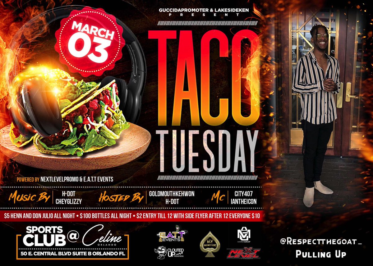 reallykriss's tweet photo. UCF New Vibe🔥Tomorrow night at 10pm ❗️

FREE Tacos While They Last 🥵🌮

💲🔟entry
 -$2 with your side flyer-

Hosted By : @GoldMouthKehwon 
Vibes by @CheyGlizzy305 @bjbeastley3 

#MakeUcfLitAgain #TacoTuesday #NextLevelPromo https://t.co/5b8A1Tc5IA