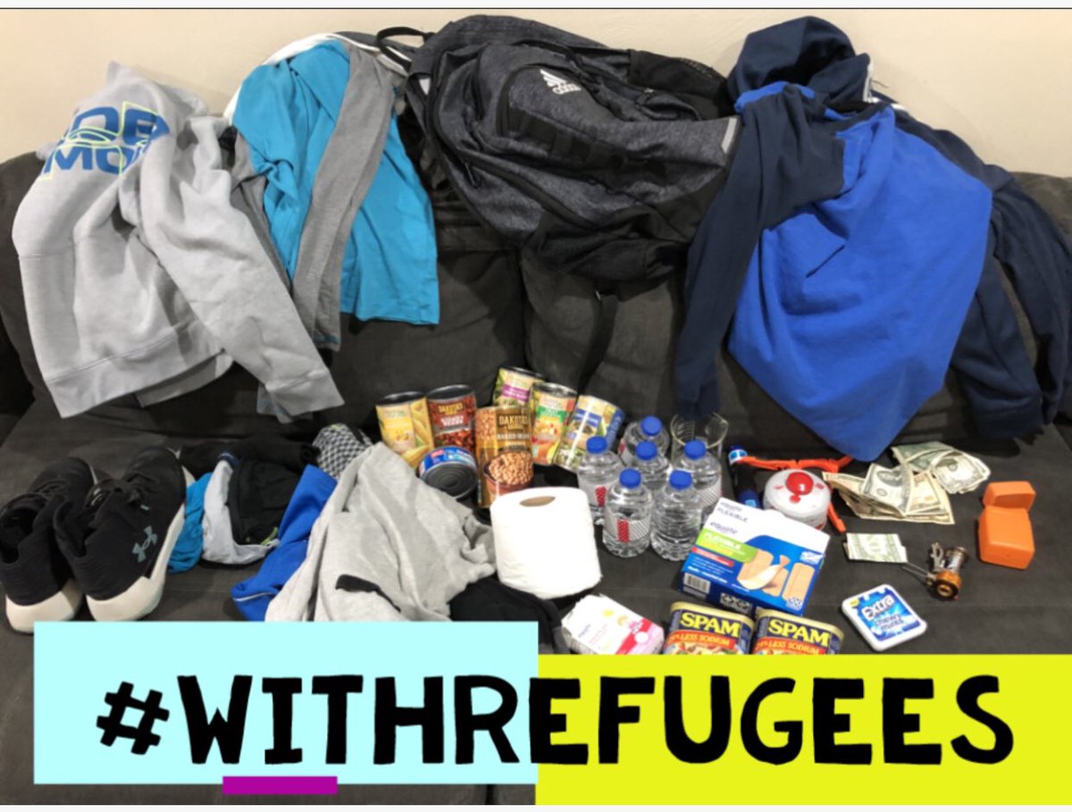 aprilpollick's tweet photo. Assigned students to pack a bag as if they had to flee their home like the characters in Alan Gratz’ Refugee. Sometimes trying to put yourself in someone’s shoes is as important as studying literary techniques. #buildingempathy #WithRefugees #alangratz #iwonderifthedogreallyfit https://t.co/rUvmxEBRg4