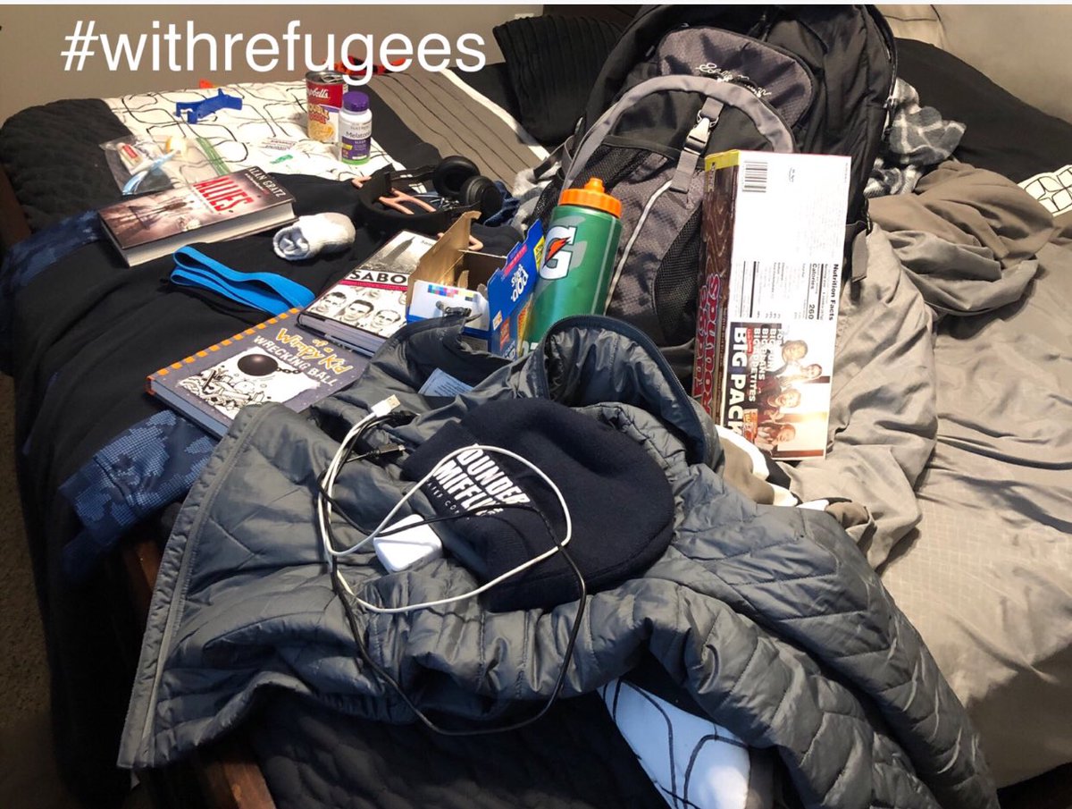 aprilpollick's tweet photo. Assigned students to pack a bag as if they had to flee their home like the characters in Alan Gratz’ Refugee. Sometimes trying to put yourself in someone’s shoes is as important as studying literary techniques. #buildingempathy #WithRefugees #alangratz #iwonderifthedogreallyfit https://t.co/rUvmxEBRg4