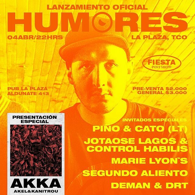 infameslabel's tweet photo. #HUMORES de @kanitrou en #Temuco 🎧
Presentación especial de FURTIVO de #AkKa 🍂 .
.
.
📍Pub LA PLAZA.
🎫Pre-venta: $2.000 General: $3.000 .

#infamesmusic #rapchileno #rap #raplatino #hiphopchileno #infamescrew #musicenvivo #hiphopchileno #musicachilena https://t.co/SPVwX630nJ https://t.co/b2ohokUd3g