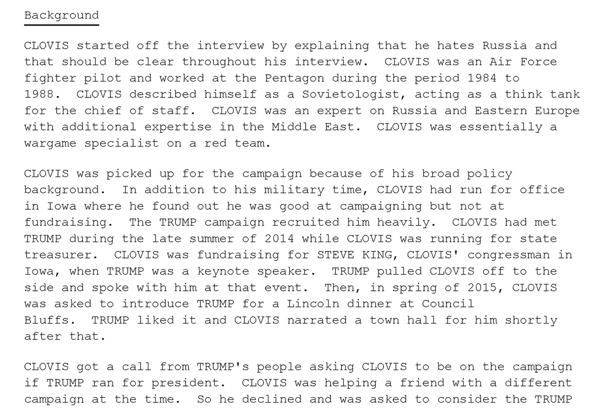 Enter Sam Clovis, who may have been the smartest guy on the team, but not smart enough not to get involved.Ooh, this started near Steve King in 2014 with Trump. Hmm...