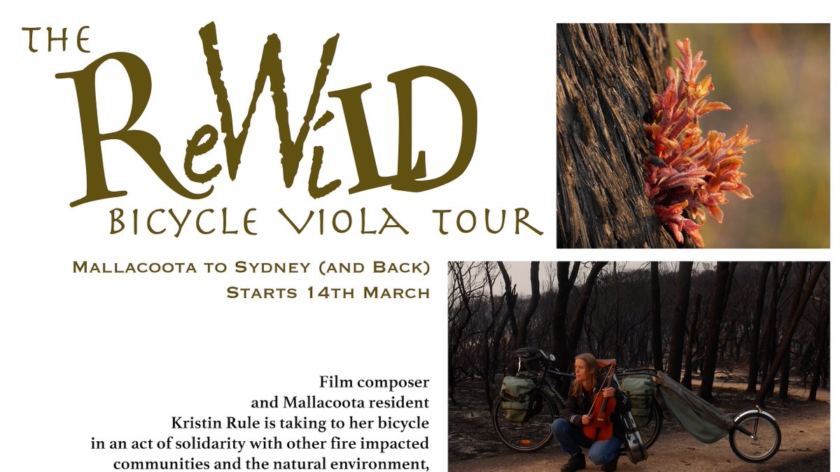 Cellist_KRule's tweet photo. The ReWild Bicycle Viola Tour, Mallacoota to Sydney (and Back).  An act of solidarity with fire impacted communities and nature.  Starts March 14. https://t.co/MEOd1hoXVA